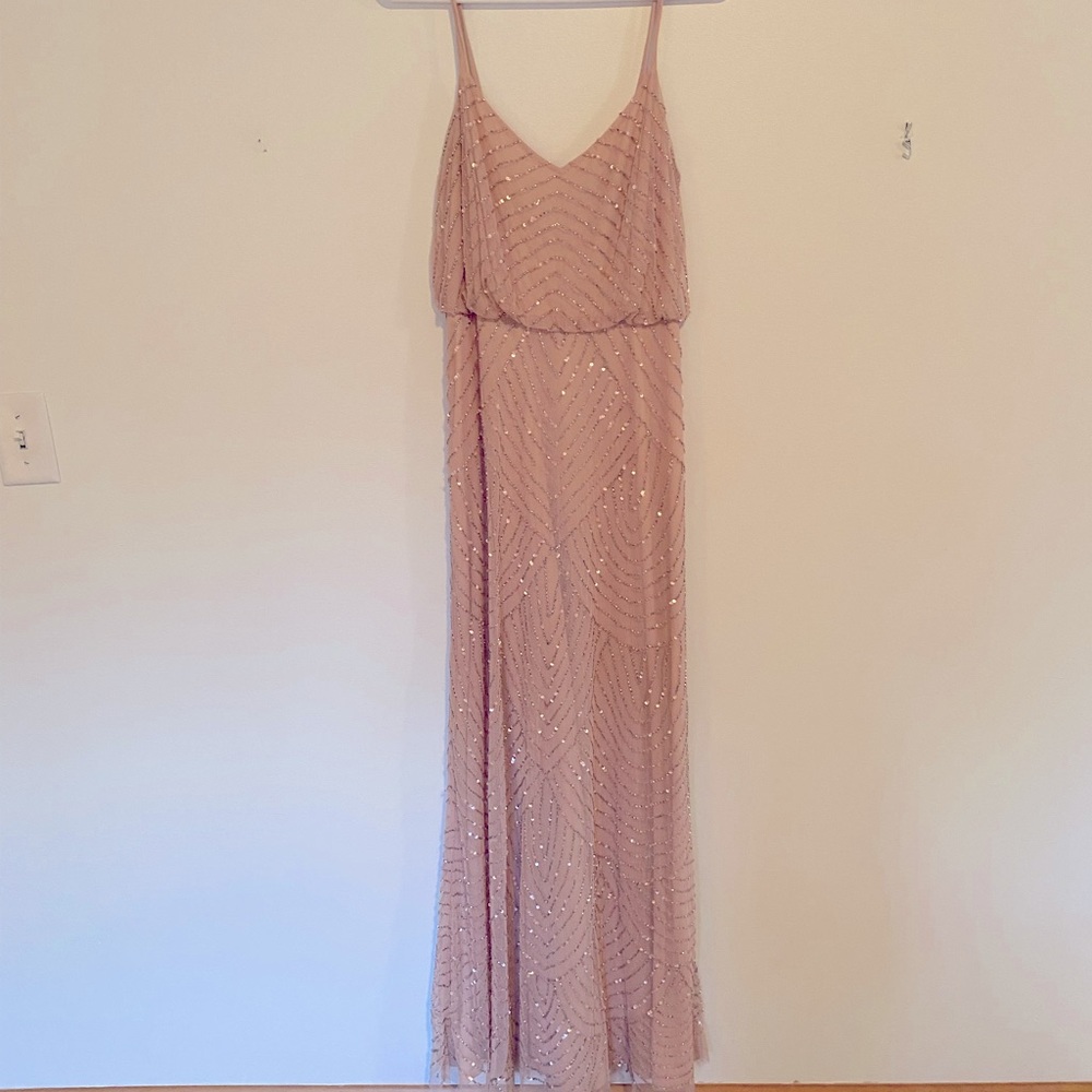 Adrianna Papell Art Deco Dusty Pink Beaded Dress
